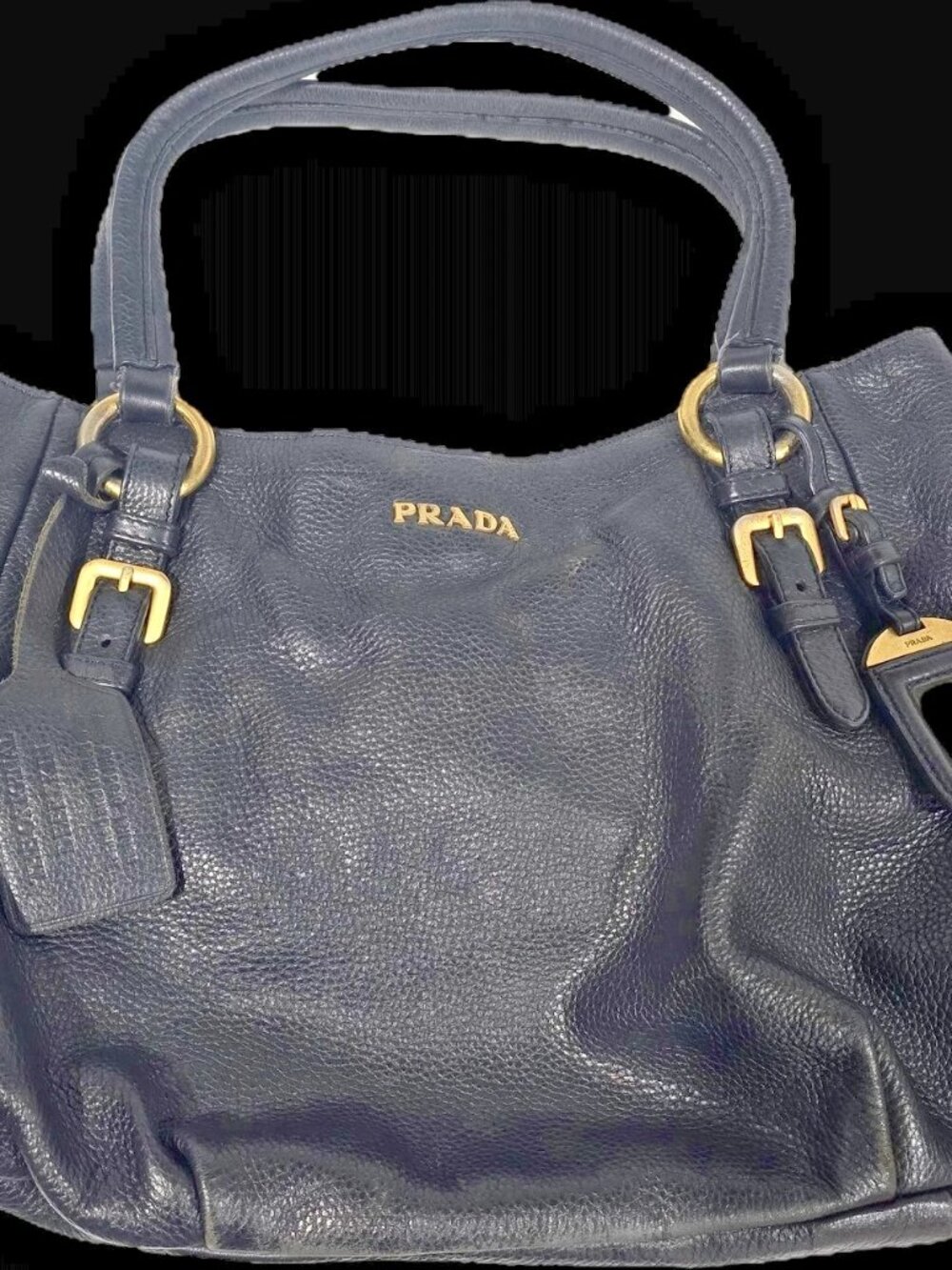 Prada Black Cervo Deer Leather Side Zip Tote Bag